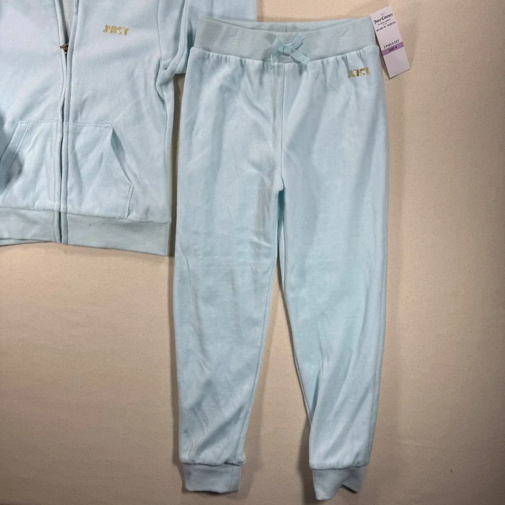 Juicy Couture Kids Velour Tracksuit Light Blue Hoodie Joggers Set Size 6